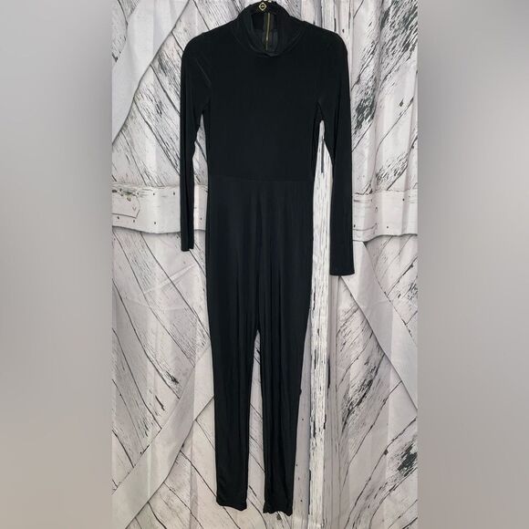 Black Long Sleeve Catsuit Jumpsuit Zip Up Back Small - Picture 1 of 4